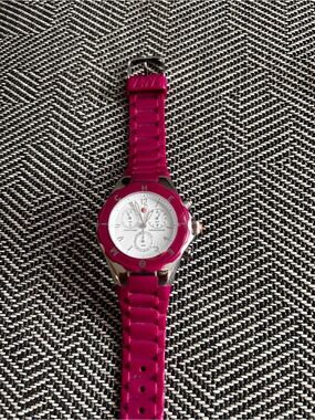 Berry Pink Michele Silicone Strap Watch with White Dial